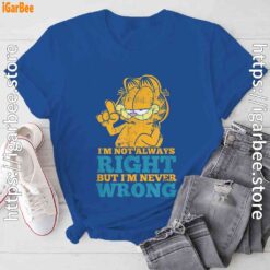 garfield never wrong just occasionally less right blue tee shirt