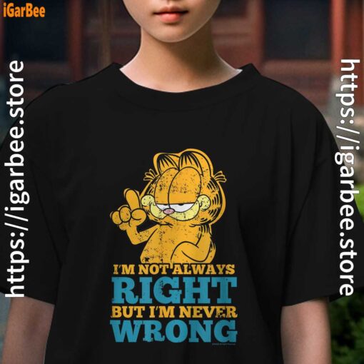 garfield never wrong just occasionally less right kids girl black t shirt
