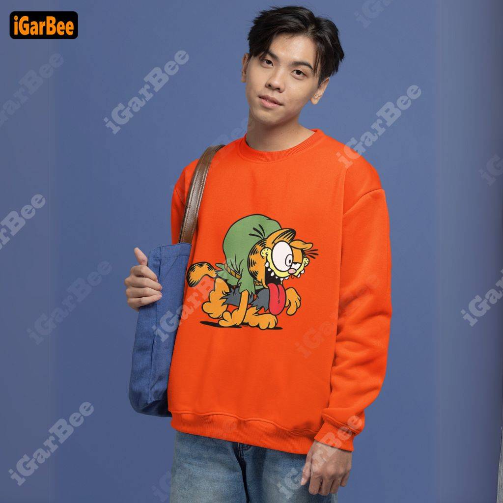 give your grown up son a warm, fun gift with this orange garfield sweatshirt gift for son, orange Garfield sweatshirt from iGarBee