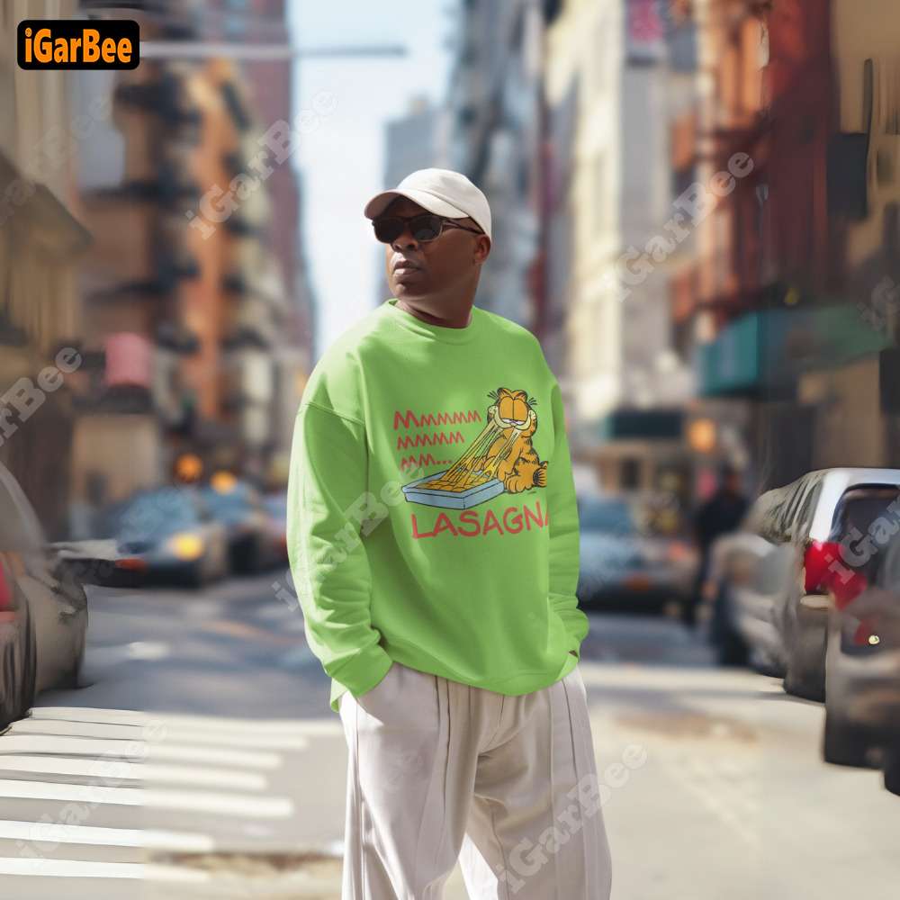 green sweatshirt garfield for men garfield loves lasagna Good fathers day gifts