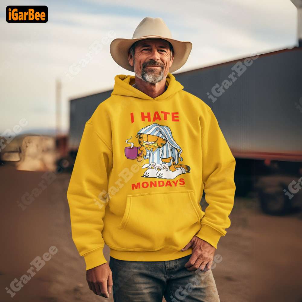 he looked cool in his yellow i hate mondays hoodie gift for dad with Garfield hoodie