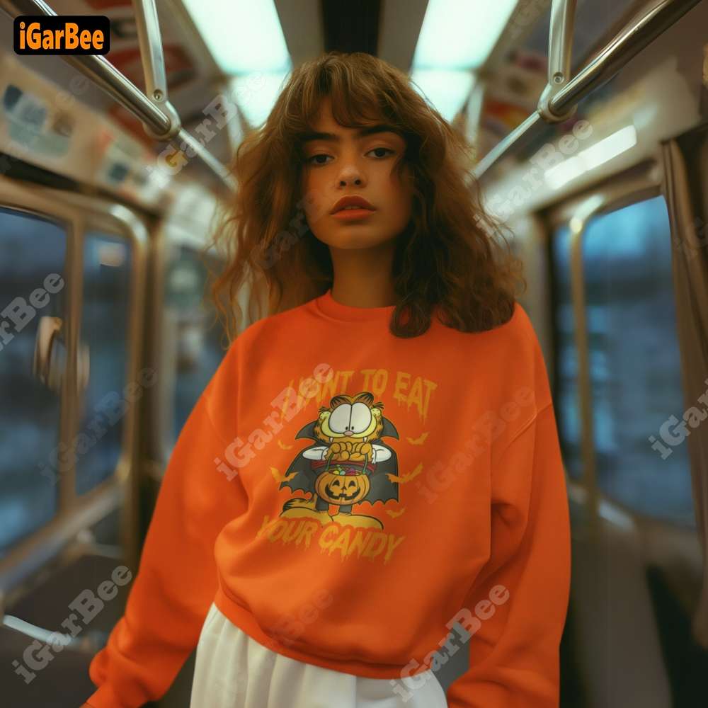 Cozy orange lazy cat sweatshirt for women, size 3XL, ideal as a Garfield gift for fans.