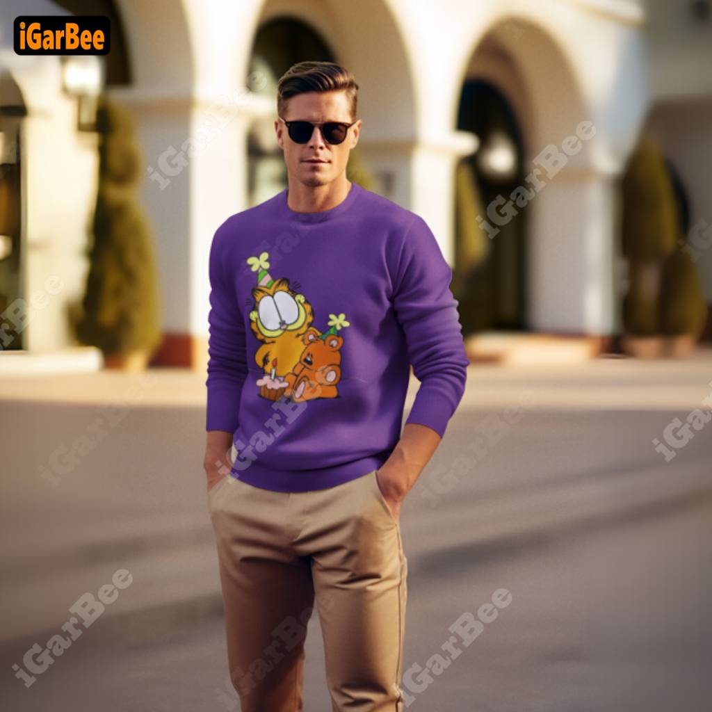 purple cartoon garfield sweatshirts for men purple cartoon garfield sweatshirts for men