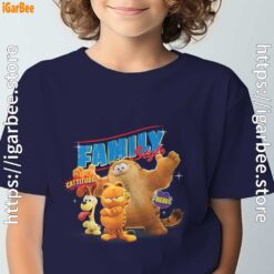 the garfield movie family style cattitude group shot navy boy's t shirt