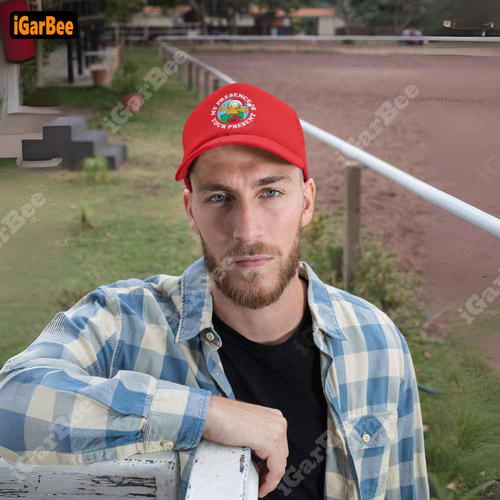 this guy looks funnier wearing the garfield hat his daughter gave him Meaningful father's day gifts with Garfield hat