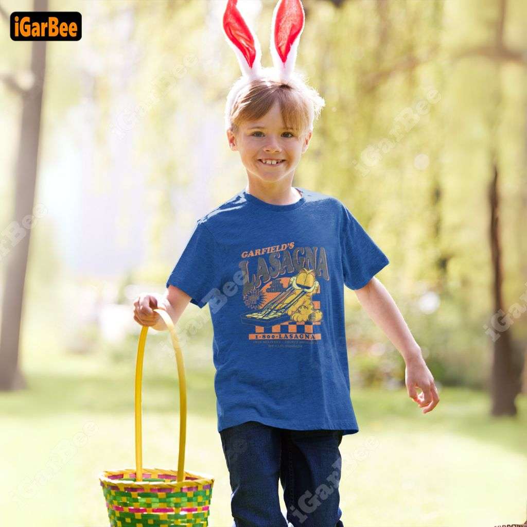 wearing the garfield shirt given by his father, the boy radiated confidence blue Garfield shirt, gift for son from dad
