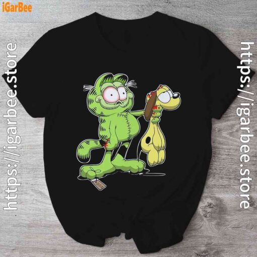 zombie garfield and odie natures mistake black shirt